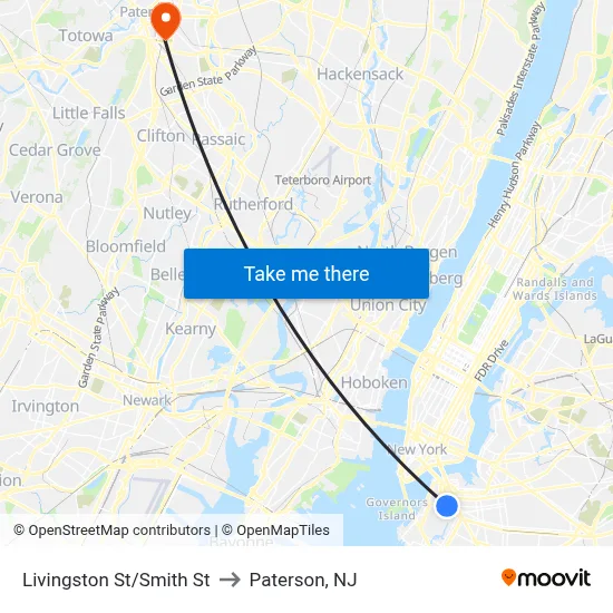 Livingston St/Smith St to Paterson, NJ map