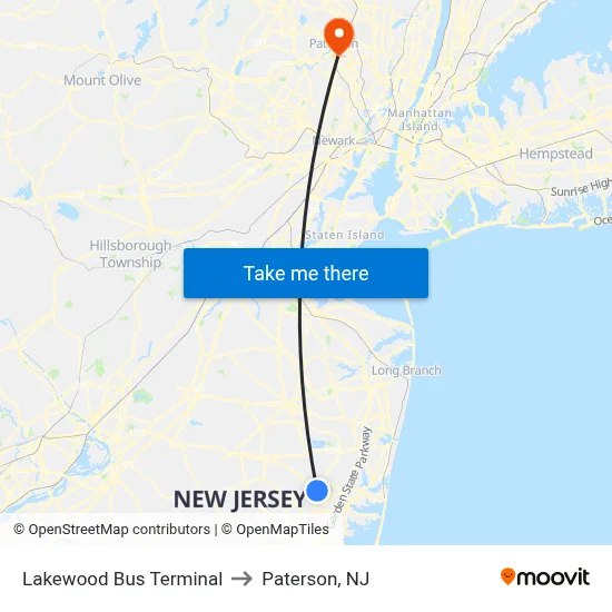 Lakewood Bus Terminal to Paterson, NJ map