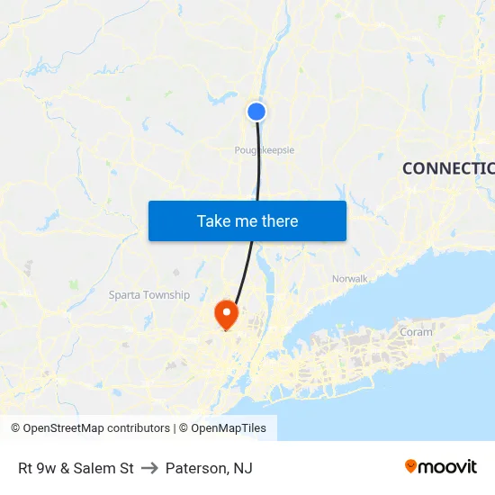 Rt 9w & Salem St to Paterson, NJ map