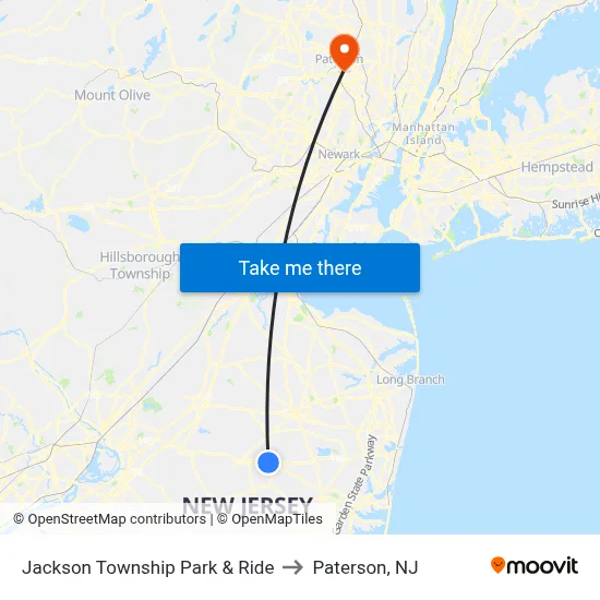 Jackson Township Park & Ride to Paterson, NJ map