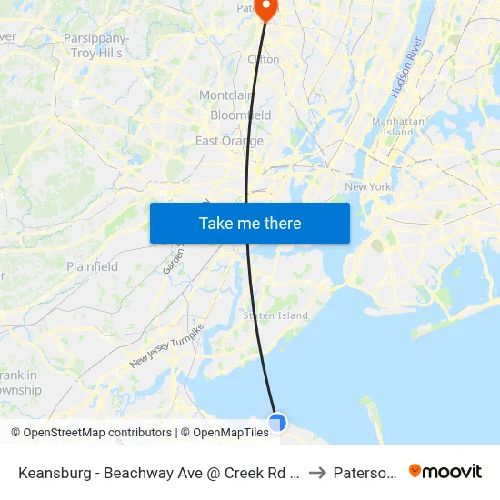 Keansburg -  Beachway Ave @ Creek Rd (Northbound) to Paterson, NJ map