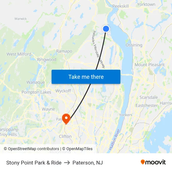 Stony Point Park & Ride to Paterson, NJ map