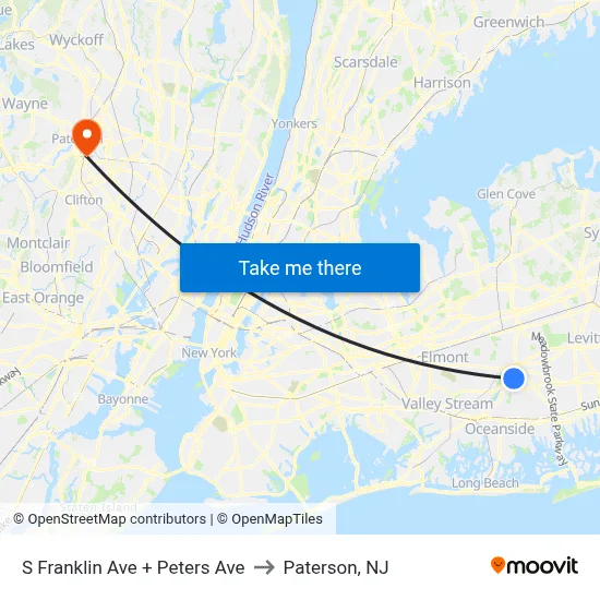S Franklin Ave + Peters Ave to Paterson, NJ map