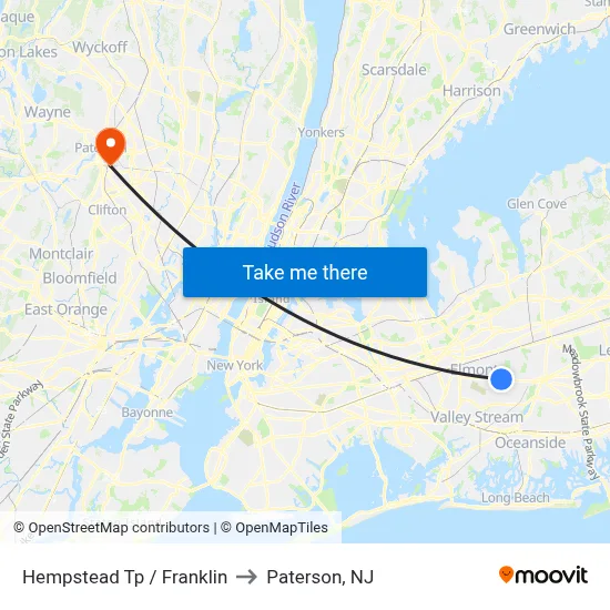 Hempstead Tp / Franklin to Paterson, NJ map
