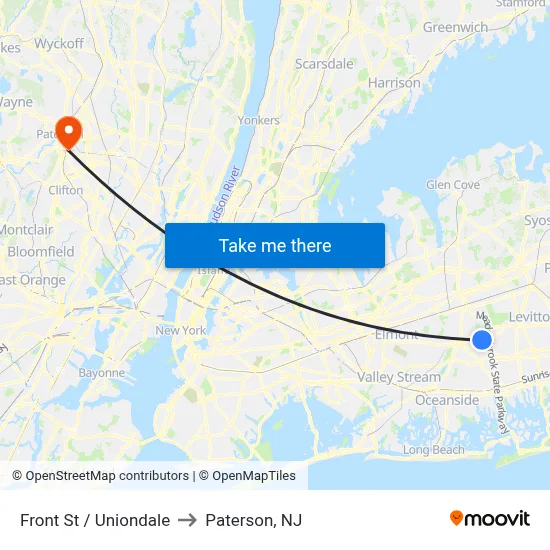 Front St / Uniondale to Paterson, NJ map