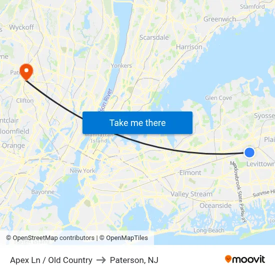 Apex Ln / Old Country to Paterson, NJ map