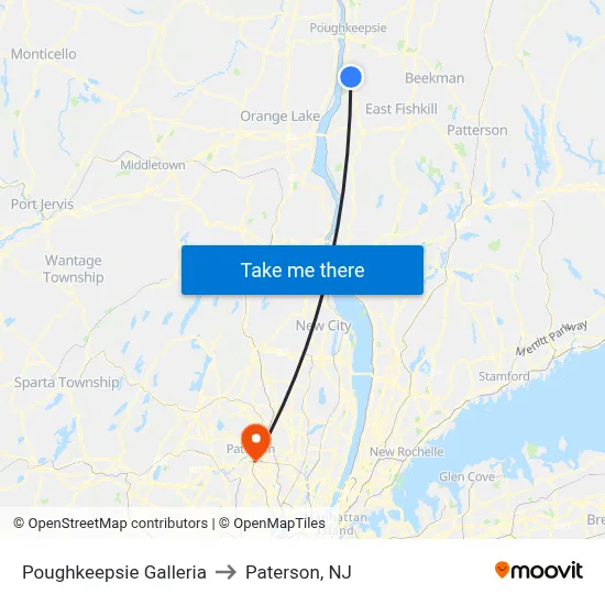 Poughkeepsie Galleria to Paterson, NJ map