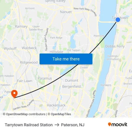 Tarrytown Railroad Station to Paterson, NJ map