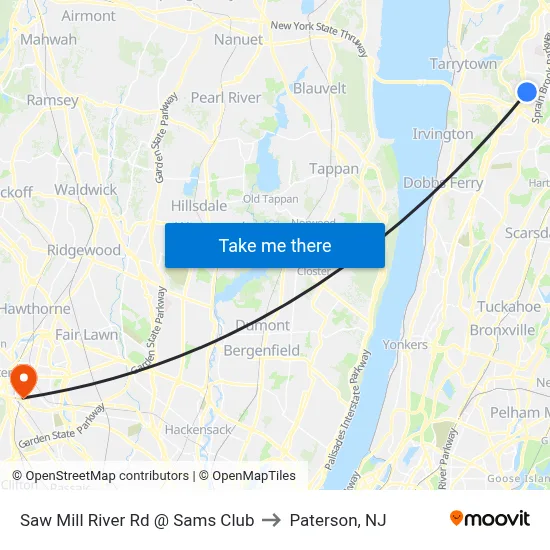 Saw Mill River Rd @ Sams Club to Paterson, NJ map