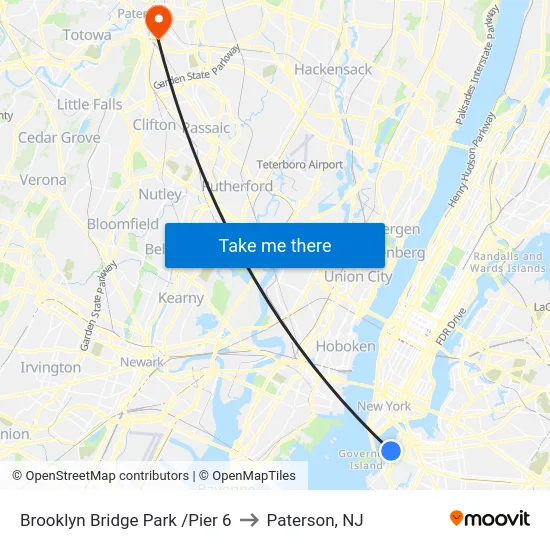 Brooklyn Bridge Park /Pier 6 to Paterson, NJ map