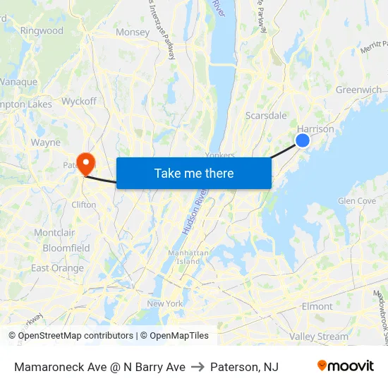 Mamaroneck Ave @ N Barry Ave to Paterson, NJ map