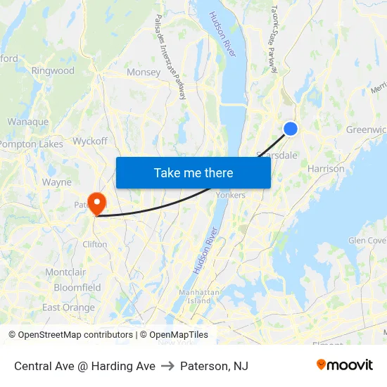 Central Ave @ Harding Ave to Paterson, NJ map