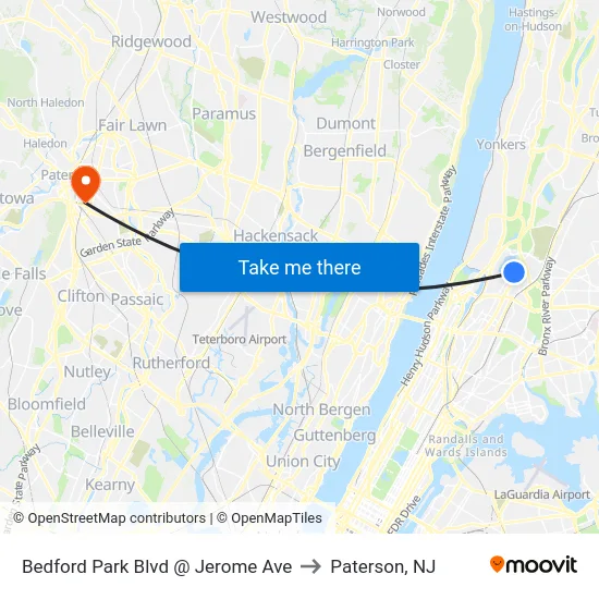 Bedford Park Blvd @ Jerome Ave to Paterson, NJ map