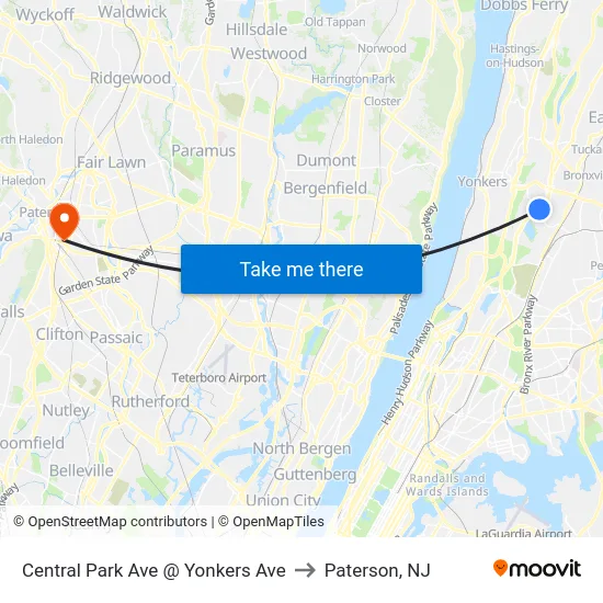 Central Park Ave @ Yonkers Ave to Paterson, NJ map