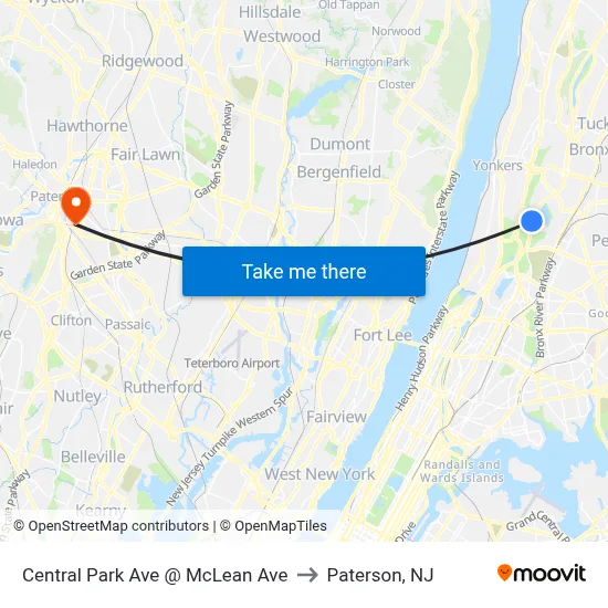 Central Park Ave @ McLean Ave to Paterson, NJ map
