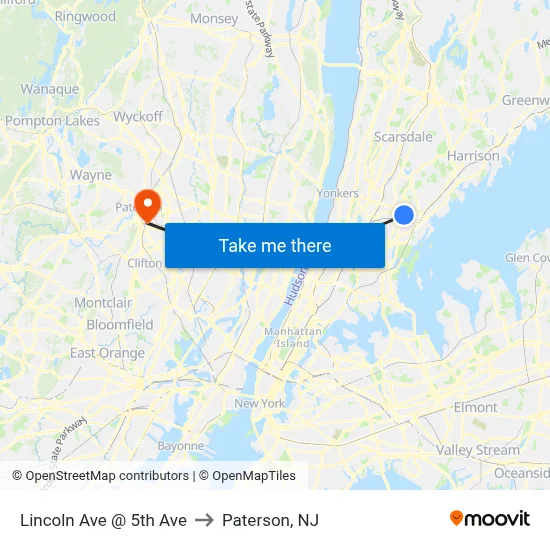 Lincoln Ave @ 5th Ave to Paterson, NJ map