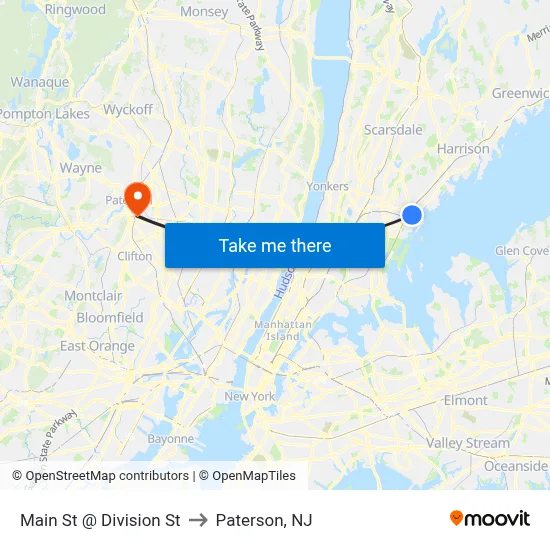 Main St @ Division St to Paterson, NJ map