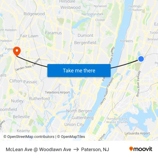 McLean Ave @ Woodlawn Ave to Paterson, NJ map