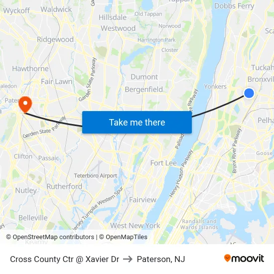Cross County Ctr @ Xavier Dr to Paterson, NJ map