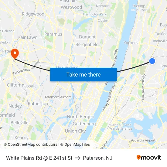 White Plains Rd @ E 241st St to Paterson, NJ map