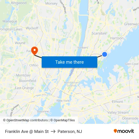 Franklin Ave @ Main St to Paterson, NJ map