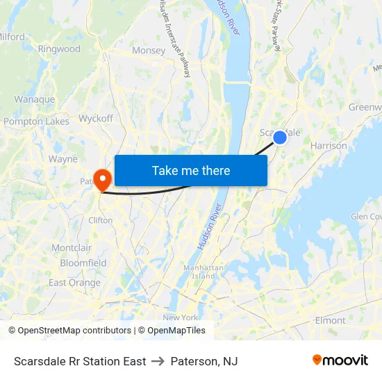 Scarsdale Rr Station East to Paterson, NJ map