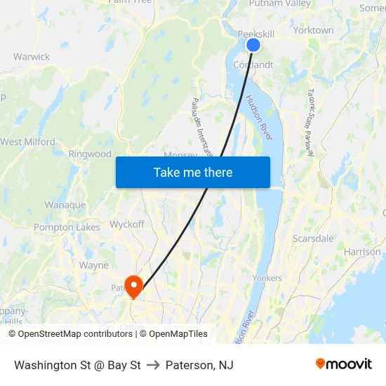 Washington St @ Bay St to Paterson, NJ map