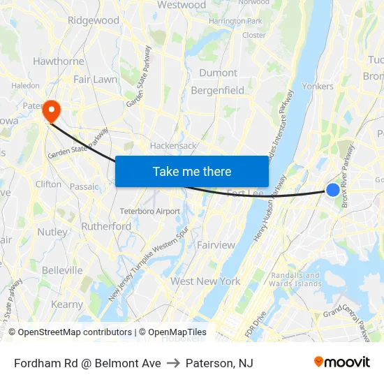 Fordham Rd @ Belmont Ave to Paterson, NJ map
