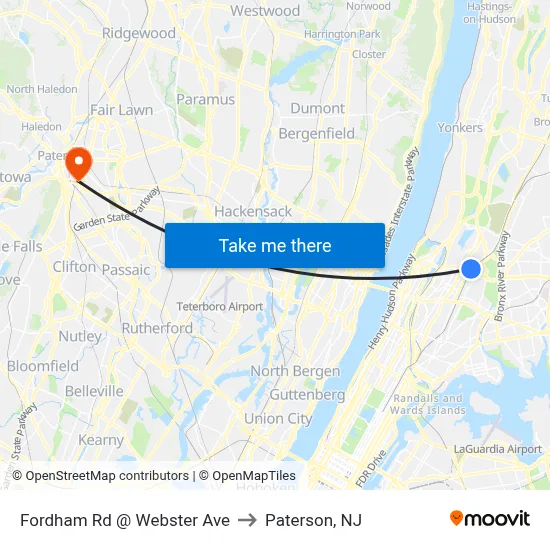 Fordham Rd @ Webster Ave to Paterson, NJ map