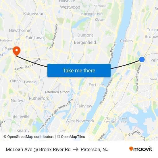 McLean Ave @ Bronx River Rd to Paterson, NJ map