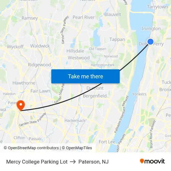 Mercy College Parking Lot to Paterson, NJ map