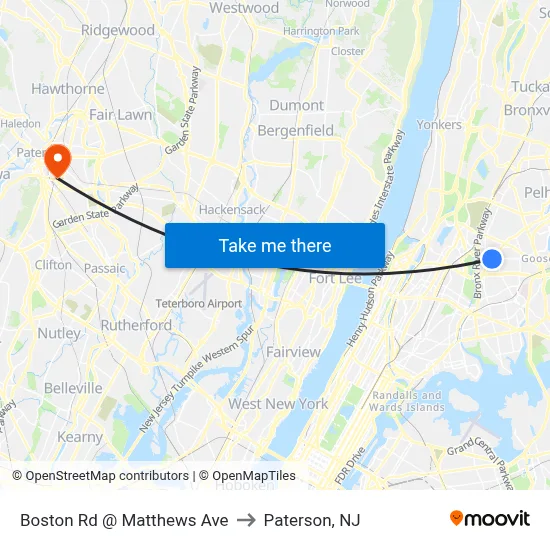 Boston Rd @ Matthews Ave to Paterson, NJ map