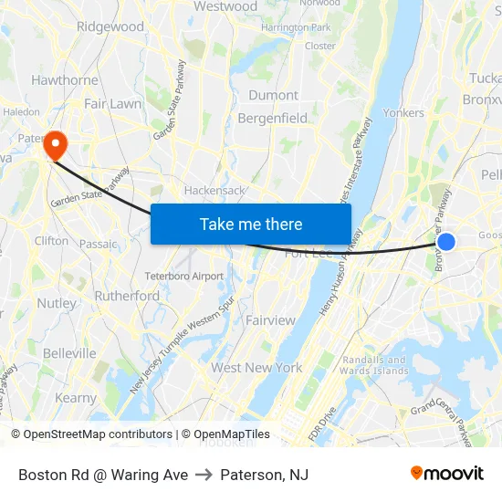 Boston Rd @ Waring Ave to Paterson, NJ map