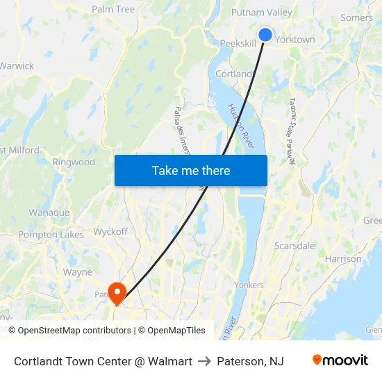 Cortlandt Town Center @ Walmart to Paterson, NJ map