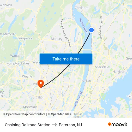 Ossining Railroad Station to Paterson, NJ map