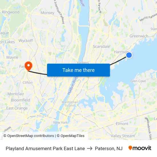 Playland Amusement Park East Lane to Paterson, NJ map
