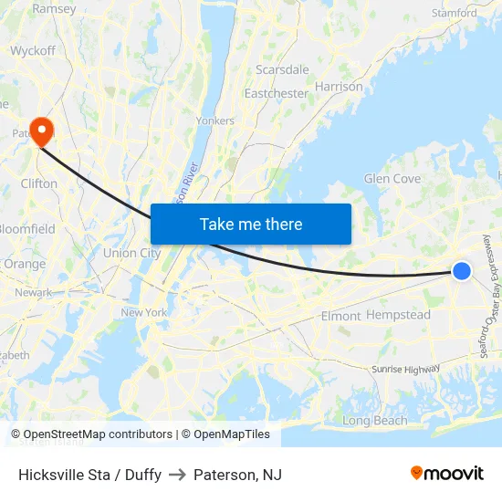 Hicksville Sta / Duffy to Paterson, NJ map