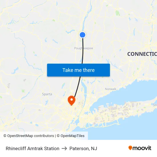 Rhinecliff Amtrak Station to Paterson, NJ map