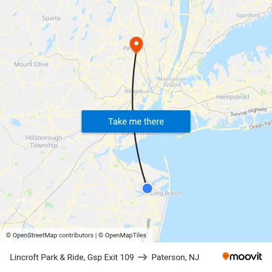 Lincroft Park & Ride, Gsp Exit 109 to Paterson, NJ map