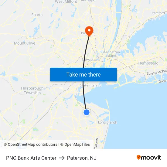 PNC Bank Arts Center to Paterson, NJ map