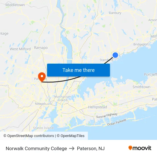 Norwalk Community College to Paterson, NJ map