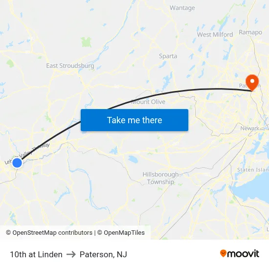 10th at Linden to Paterson, NJ map