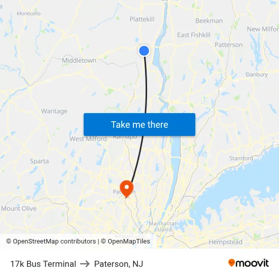 17k Bus Terminal to Paterson, NJ map