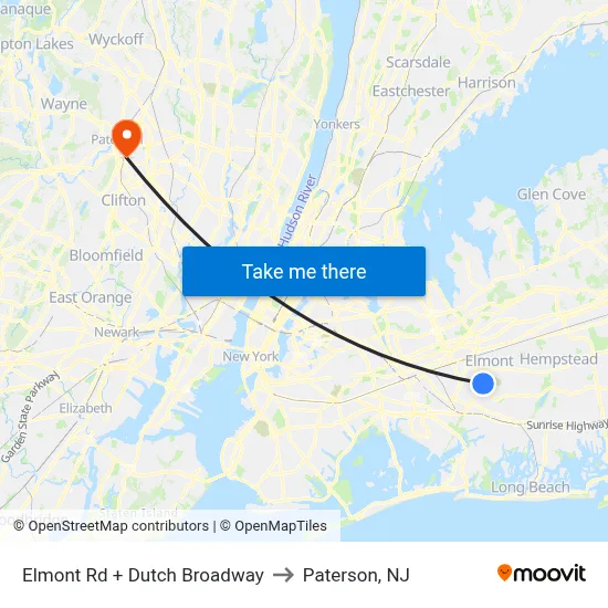 Elmont Rd + Dutch Broadway to Paterson, NJ map