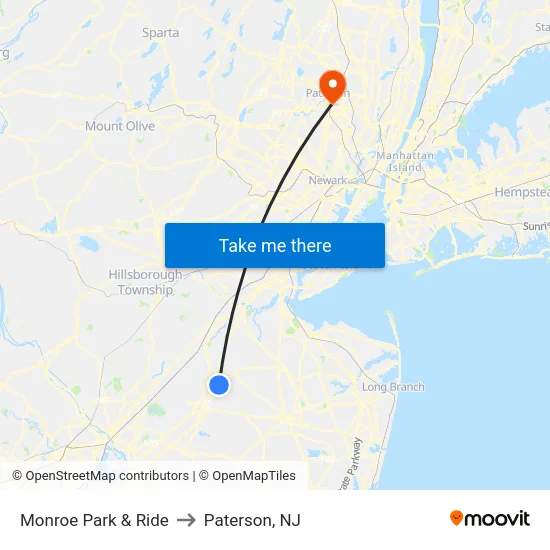 Monroe Park & Ride to Paterson, NJ map
