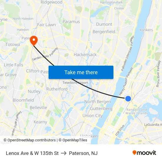Lenox Ave & W 135th St to Paterson, NJ map
