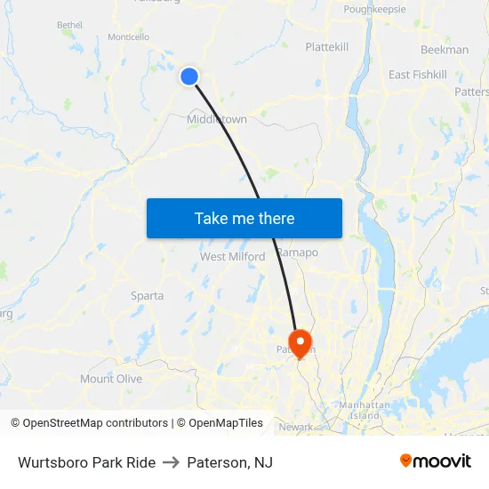 Wurtsboro Park Ride to Paterson, NJ map