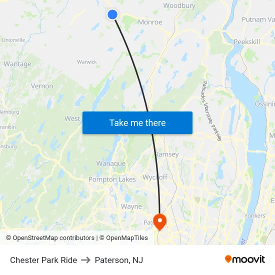 Chester Park Ride to Paterson, NJ map