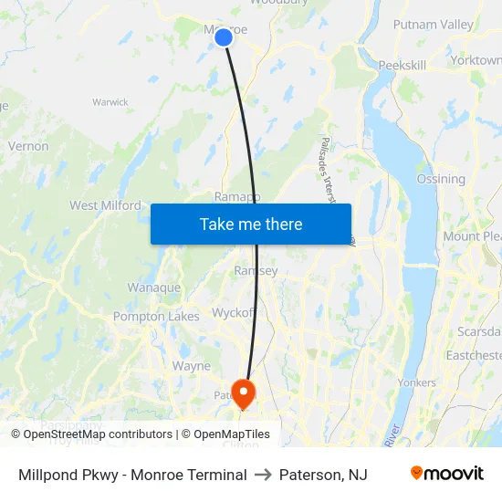Millpond Pkwy - Monroe Terminal to Paterson, NJ map