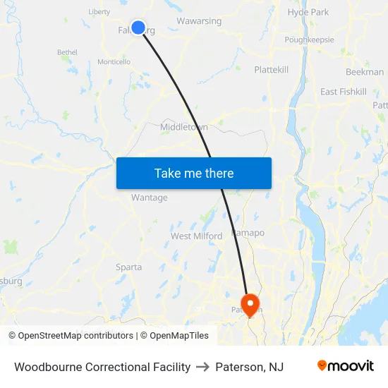 Woodbourne Correctional Facility to Paterson, NJ map